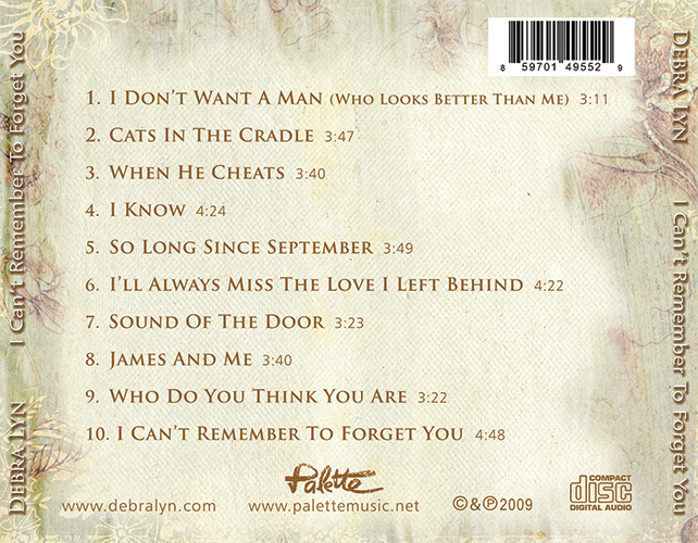 Debra Lyn - I Can't Remember To Forget You - Traycard - Nashville-Mt. Juliet CD Design