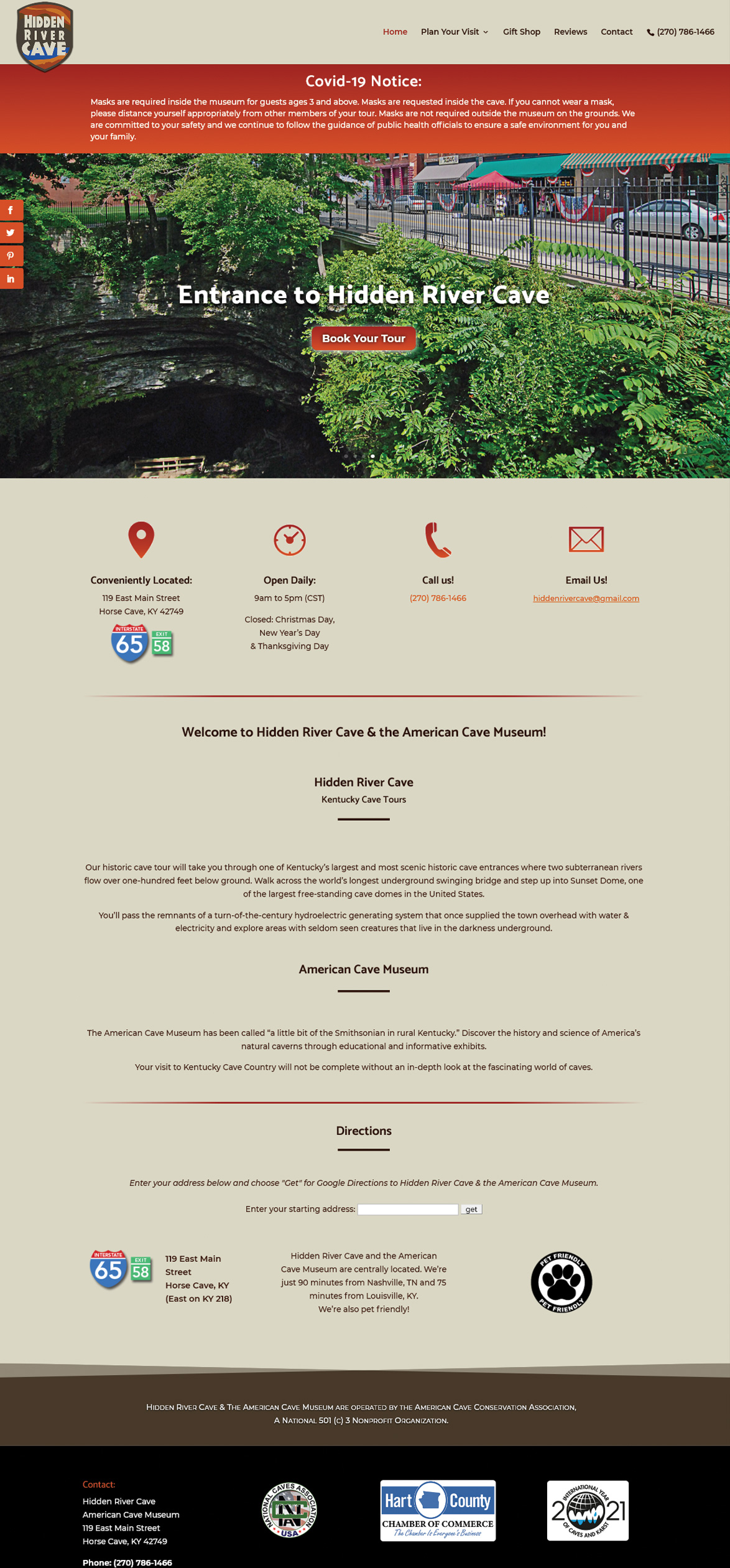 Hidden River Cave-Home-Kentucky nonprofit website design